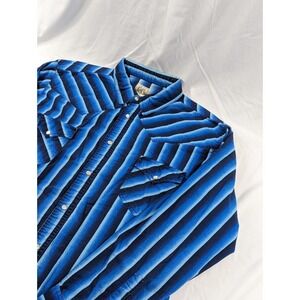 Vintage Express Rider Pearl Snap Electric Blue Long Sleeves Western‎ Cowboy XXL
